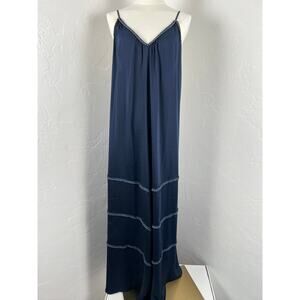 NAVY MAXI SLIP DRESS Adjustable Straps Bead Detailing (Womens: Large)